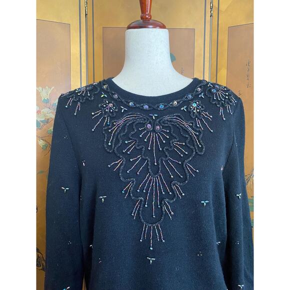 Vintage black jumper with beads and lurex, size S - Picture 2 of 6